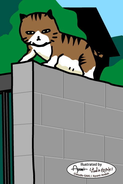 垣根の上の猫のイラスト