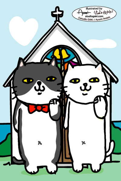 結婚式と猫（ネコ/ねこ）のイラスト