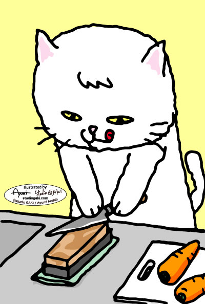 包丁を研ぐ猫のイラスト