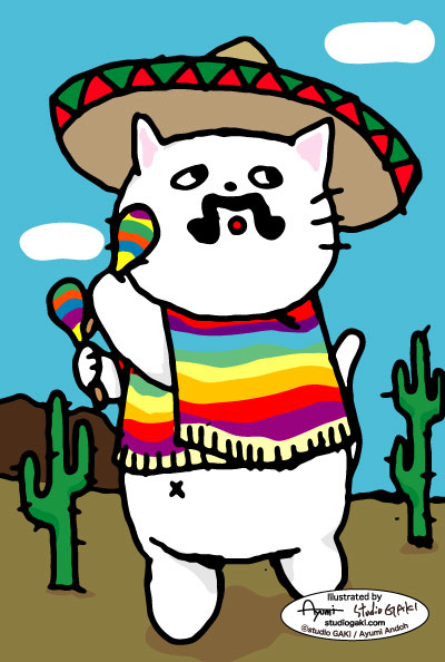 メキシコをイメージした猫のイラスト